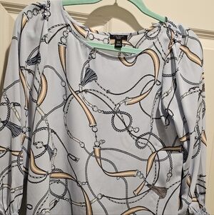 Ann Taylor Chain Pattern Blouse - Light Blue and Tan